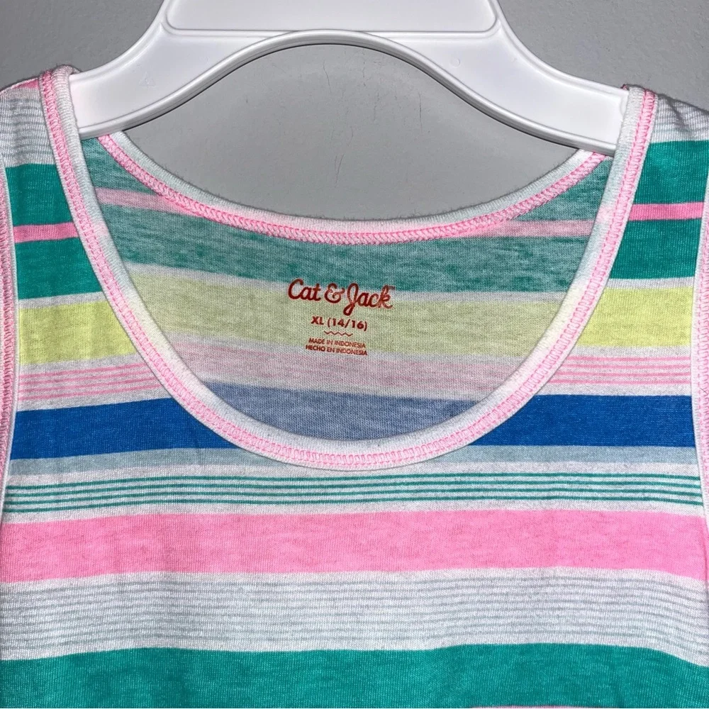 Cat & Jack Pink and Green Striped Tank Top XL 14/16